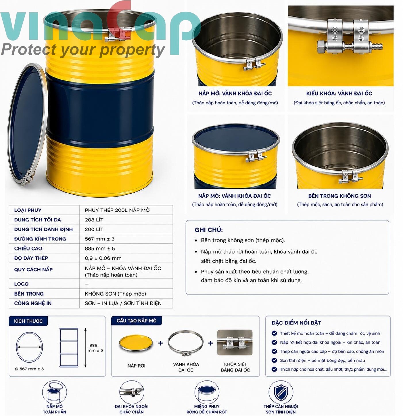 Thùng Phuy 200L Nắp Mở - Ảnh 2