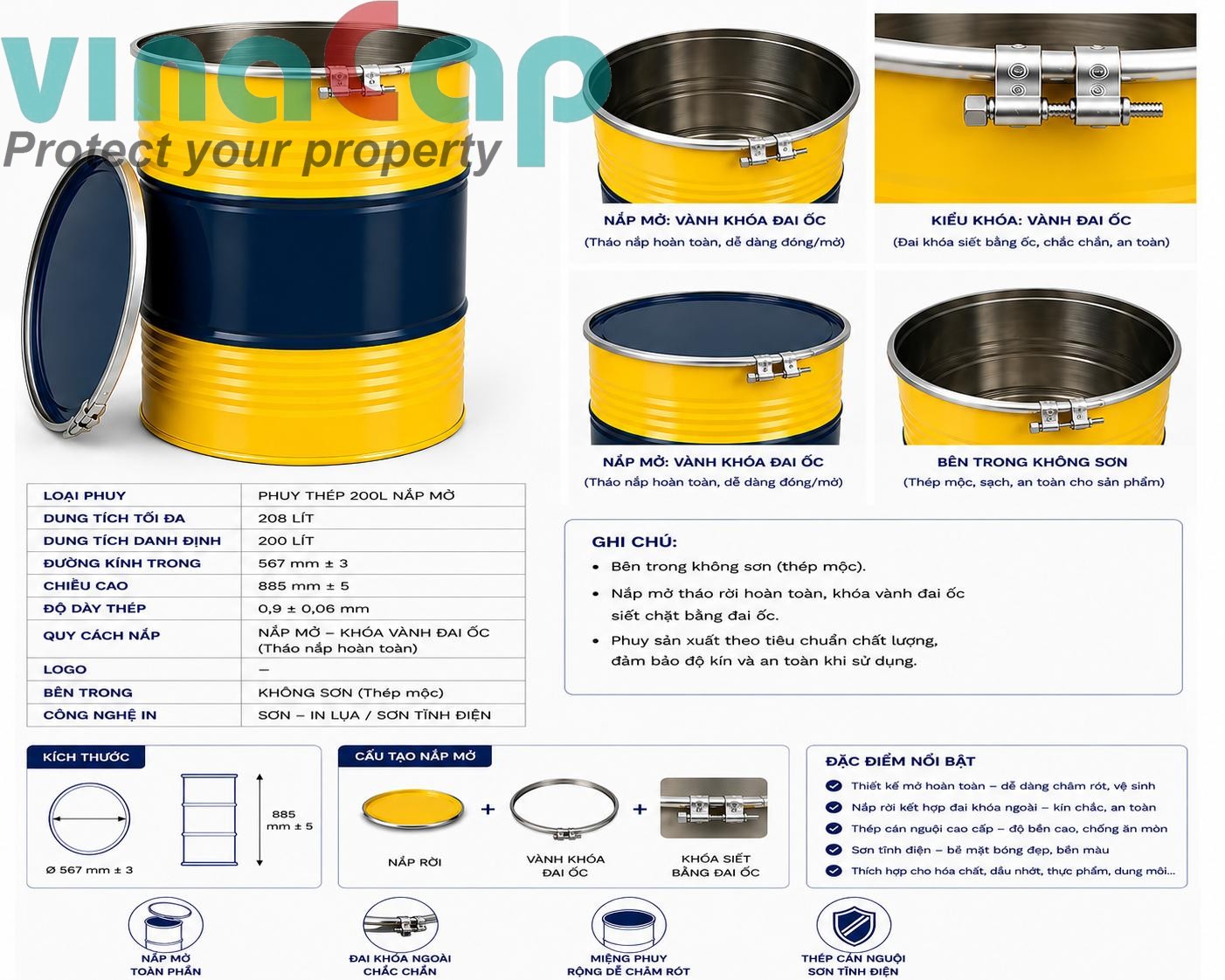Thùng Phuy 200L Nắp Mở - Ảnh 2